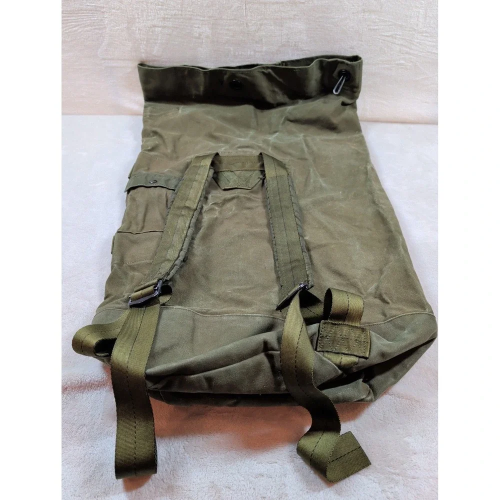 Vintage US Military Olive Drab‎ Canvas Duffle Bag Backpack Sea Bag Stenciled